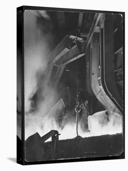 Female Metallurgist Peering Through an Optical Pyrometer to Determine the Temperature of Steel-Margaret Bourke-White-Stretched Canvas