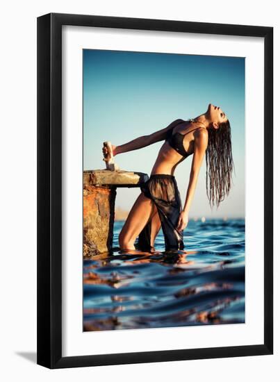 Female Model Wearing Black Bikini-Luis Beltran-Framed Photographic Print