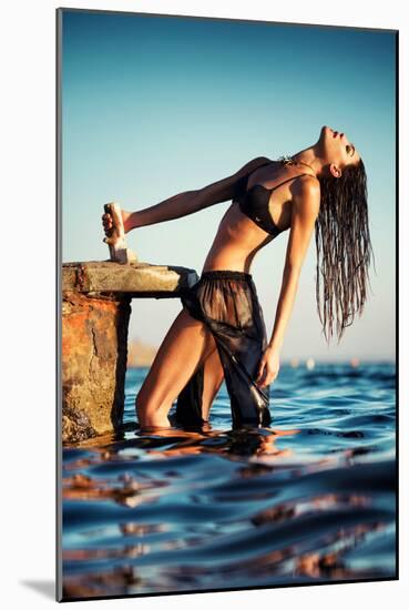 Female Model Wearing Black Bikini-Luis Beltran-Mounted Photographic Print