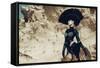 Female Model Wearing Black with Feathers-Luis Beltran-Framed Stretched Canvas