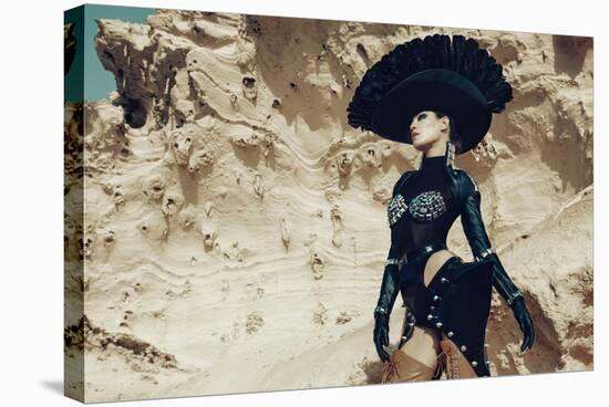 Female Model Wearing Black with Feathers-Luis Beltran-Stretched Canvas