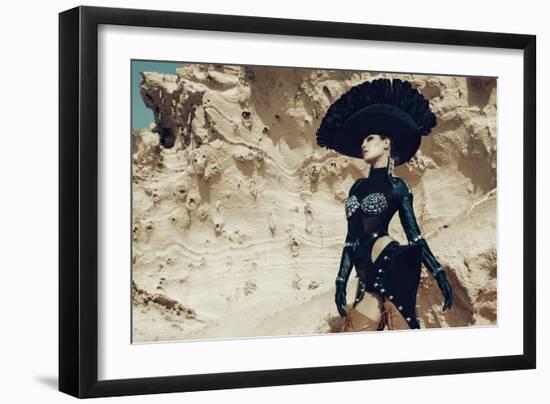 Female Model Wearing Black with Feathers-Luis Beltran-Framed Photographic Print