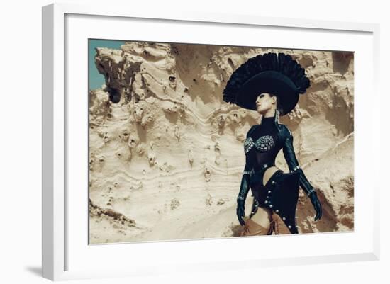 Female Model Wearing Black with Feathers-Luis Beltran-Framed Photographic Print