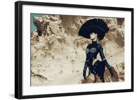 Female Model Wearing Black with Feathers-Luis Beltran-Framed Photographic Print