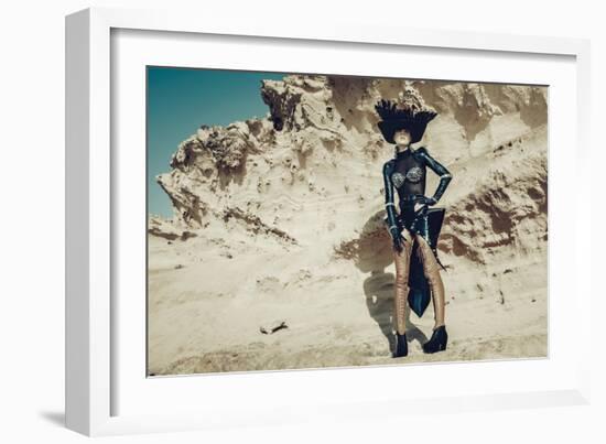 Female Model Wearing Black with Feathers-Luis Beltran-Framed Photographic Print