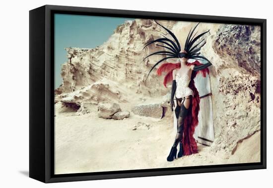 Female Model Wearing Feathers-Luis Beltran-Framed Stretched Canvas