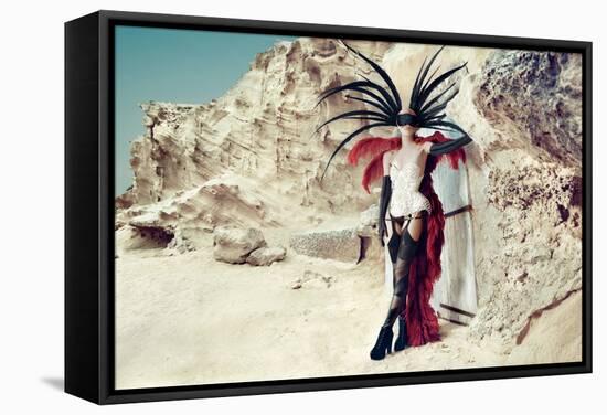 Female Model Wearing Feathers-Luis Beltran-Framed Stretched Canvas