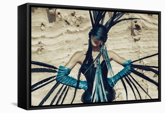 Female Model Wearing Feathers-Luis Beltran-Framed Stretched Canvas