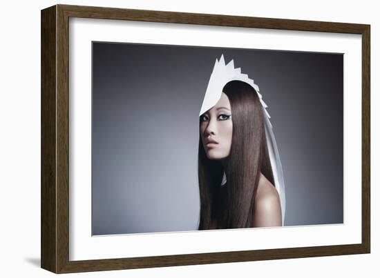 Female Model Wearing White Head Piece-Luis Beltran-Framed Photographic Print