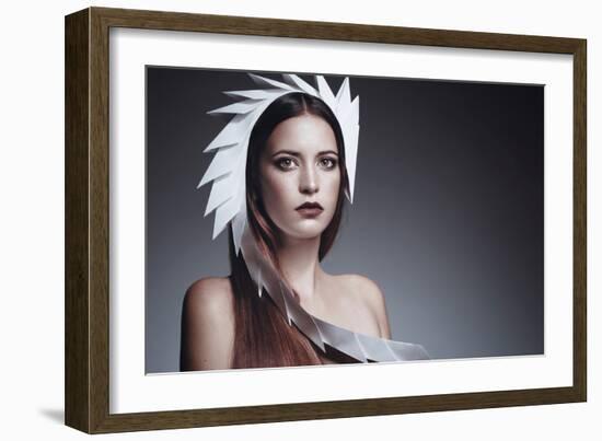 Female Model Wearing White Headdress-Luis Beltran-Framed Photographic Print