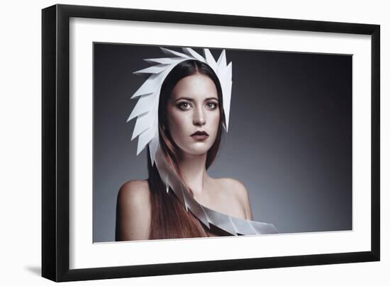 Female Model Wearing White Headdress-Luis Beltran-Framed Photographic Print
