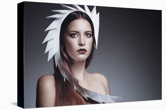 Female Model Wearing White Headdress-Luis Beltran-Stretched Canvas