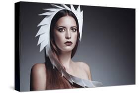 Female Model Wearing White Headdress-Luis Beltran-Stretched Canvas
