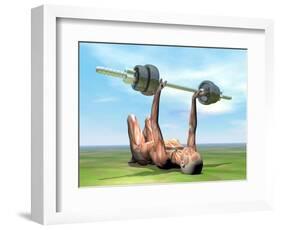 Female Musculature Exercising with a Dumbbell-null-Framed Art Print