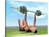 Female Musculature Exercising with a Dumbbell-null-Stretched Canvas