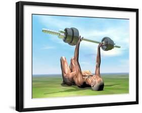 Female Musculature Exercising with a Dumbbell-null-Framed Art Print