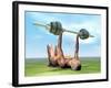 Female Musculature Exercising with a Dumbbell-null-Framed Art Print