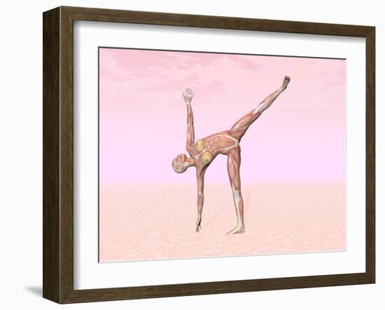 Female Musculature Performing Half Moon Yoga Pose-null-Framed Art Print