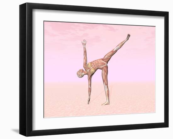 Female Musculature Performing Half Moon Yoga Pose-null-Framed Art Print