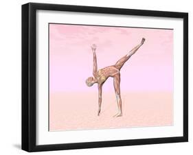 Female Musculature Performing Half Moon Yoga Pose-null-Framed Art Print