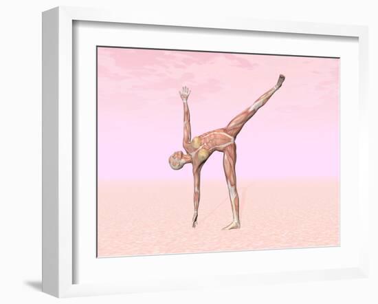 Female Musculature Performing Half Moon Yoga Pose-null-Framed Art Print