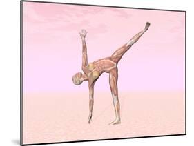 Female Musculature Performing Half Moon Yoga Pose-null-Mounted Art Print