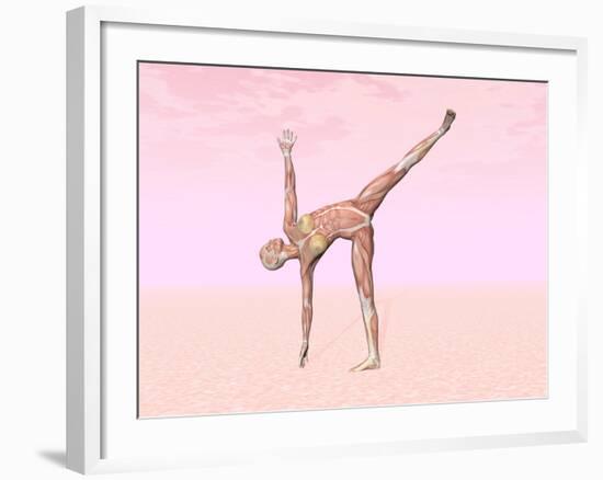 Female Musculature Performing Half Moon Yoga Pose-null-Framed Art Print