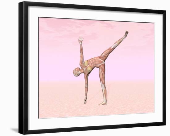 Female Musculature Performing Half Moon Yoga Pose-null-Framed Art Print