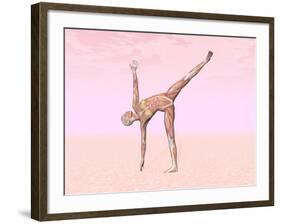 Female Musculature Performing Half Moon Yoga Pose-null-Framed Art Print