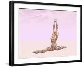 Female Musculature Performing Monkey Yoga Pose-null-Framed Art Print