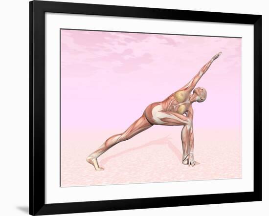 Female Musculature Performing Revolved Side Angle Yoga Pose-null-Framed Art Print
