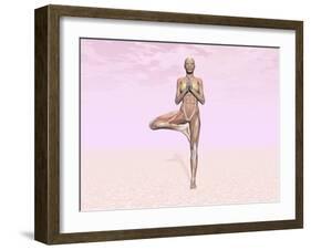 Female Musculature Performing Tree Yoga Pose-null-Framed Art Print