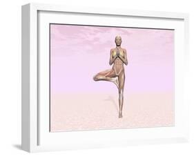 Female Musculature Performing Tree Yoga Pose-null-Framed Art Print