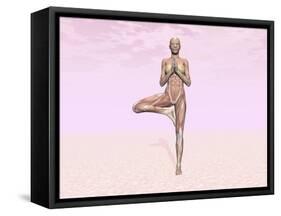 Female Musculature Performing Tree Yoga Pose-null-Framed Stretched Canvas