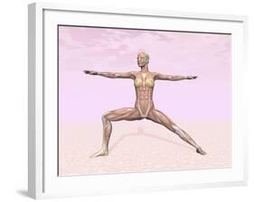 Female Musculature Performing Warrior Yoga Pose-null-Framed Art Print