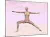 Female Musculature Performing Warrior Yoga Pose-null-Mounted Art Print