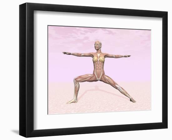 Female Musculature Performing Warrior Yoga Pose-null-Framed Art Print