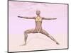 Female Musculature Performing Warrior Yoga Pose-null-Mounted Art Print