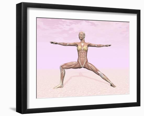 Female Musculature Performing Warrior Yoga Pose-null-Framed Art Print