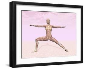 Female Musculature Performing Warrior Yoga Pose-null-Framed Art Print