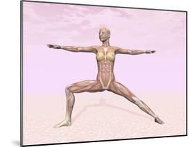 Female Musculature Performing Warrior Yoga Pose-null-Mounted Art Print