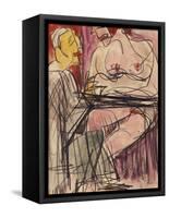 Female Nude and Man Sitting at a Table; Weiblicher Akt Und Mann an Einem Tisch Sitzend-Ernst Ludwig Kirchner-Framed Stretched Canvas