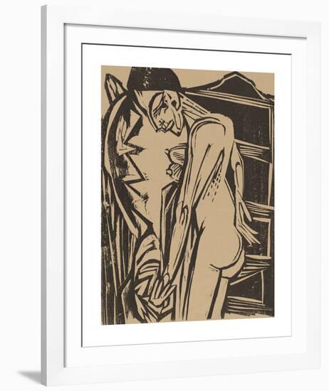 Female Nude Before a Cabinet-Ernst Ludwig Kirchner-Framed Premium Giclee Print