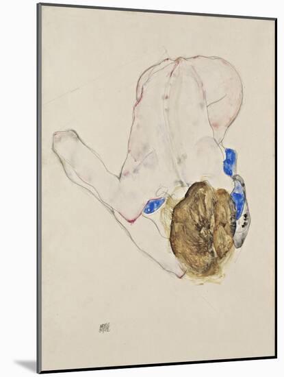 Female nude bent forward with blue stockings. 1912-Egon Schiele-Mounted Giclee Print