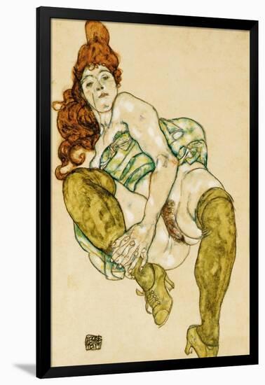 Female Nude Clasping Right Leg, 1917-Egon Schiele-Framed Giclee Print