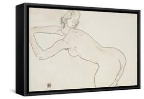 Female Nude Kneeling and Bending Forward to the Left, 1918-Egon Schiele-Framed Stretched Canvas