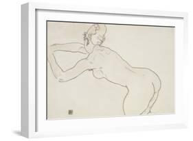 Female Nude Kneeling and Bending Forward to the Left, 1918-Egon Schiele-Framed Giclee Print