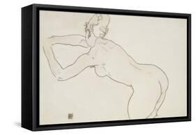 Female Nude Kneeling and Bending Forward to the Left, 1918-Egon Schiele-Framed Stretched Canvas