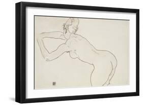Female Nude Kneeling and Bending Forward to the Left, 1918-Egon Schiele-Framed Giclee Print