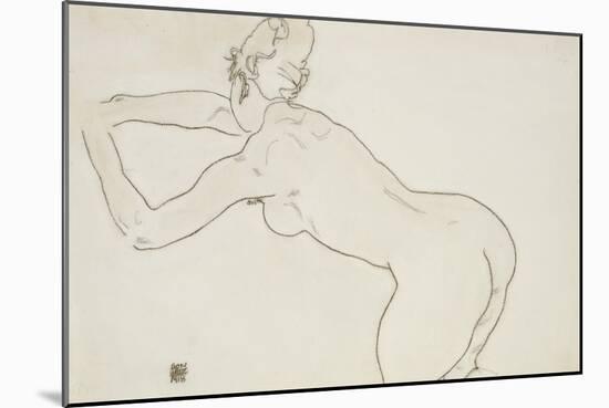 Female Nude Kneeling and Bending Forward to the Left, 1918-Egon Schiele-Mounted Giclee Print